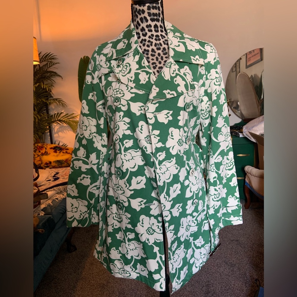 Merona Green Floral Trenchcoat
